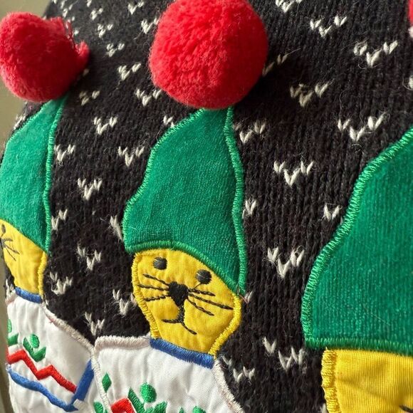 Vintage 90s Jordache Novelty Sweater Applique Embroidered Mock Neck Sweater M - Picture 3 of 10